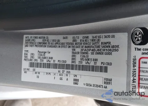 2014 Ford Fiesta Se z USA, uszkodzony, nr VIN 3FADP4BJ8EM106250